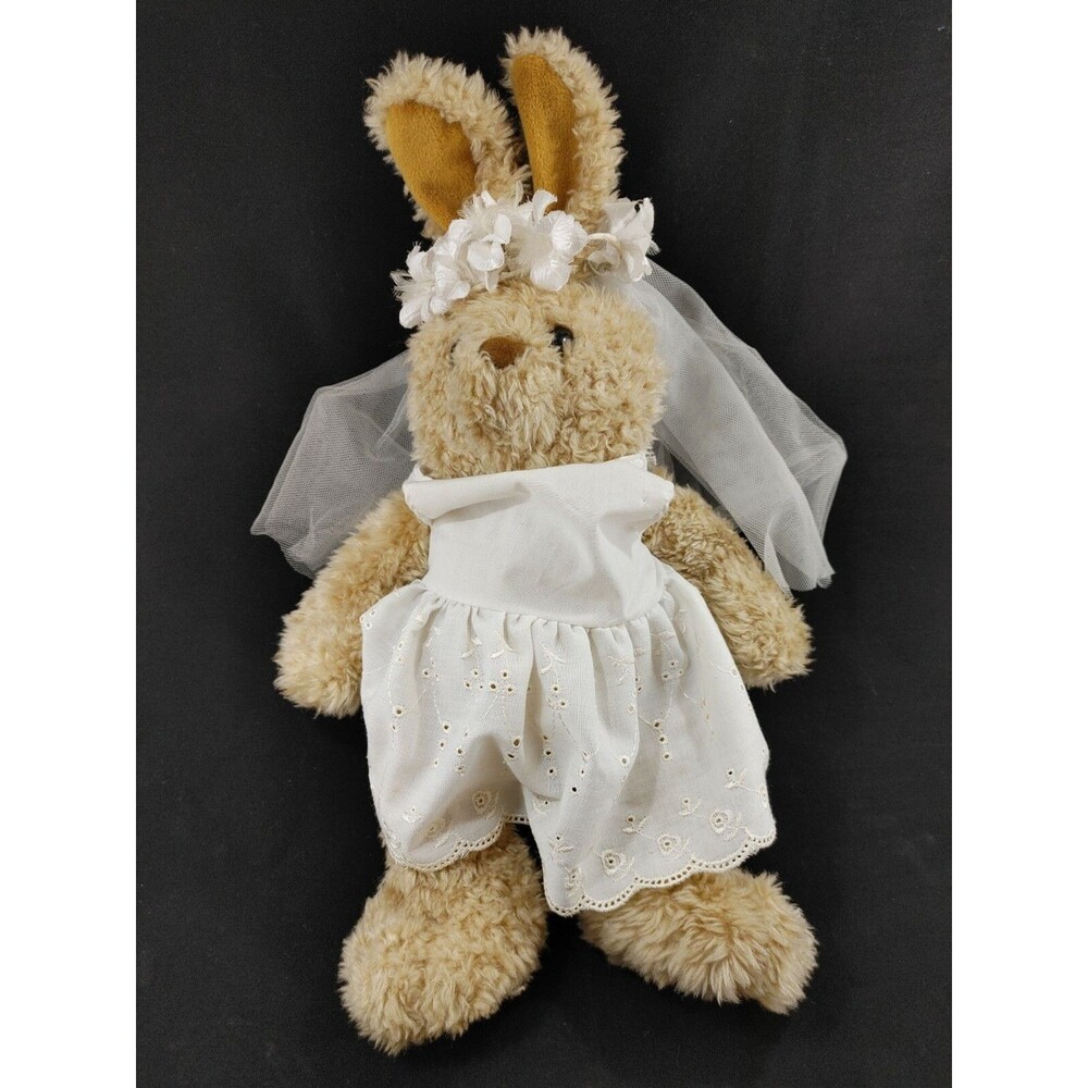 Vintage 1997 Build A Bear Workshop Curly Brown Bunny Plush 16" Communion Dress